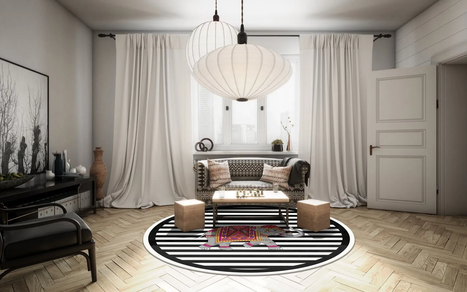 Rund Teppich - Develi (schwarz/weiß) 4 Rund Teppich - Develi (schwarz/weiß) – Bild 2